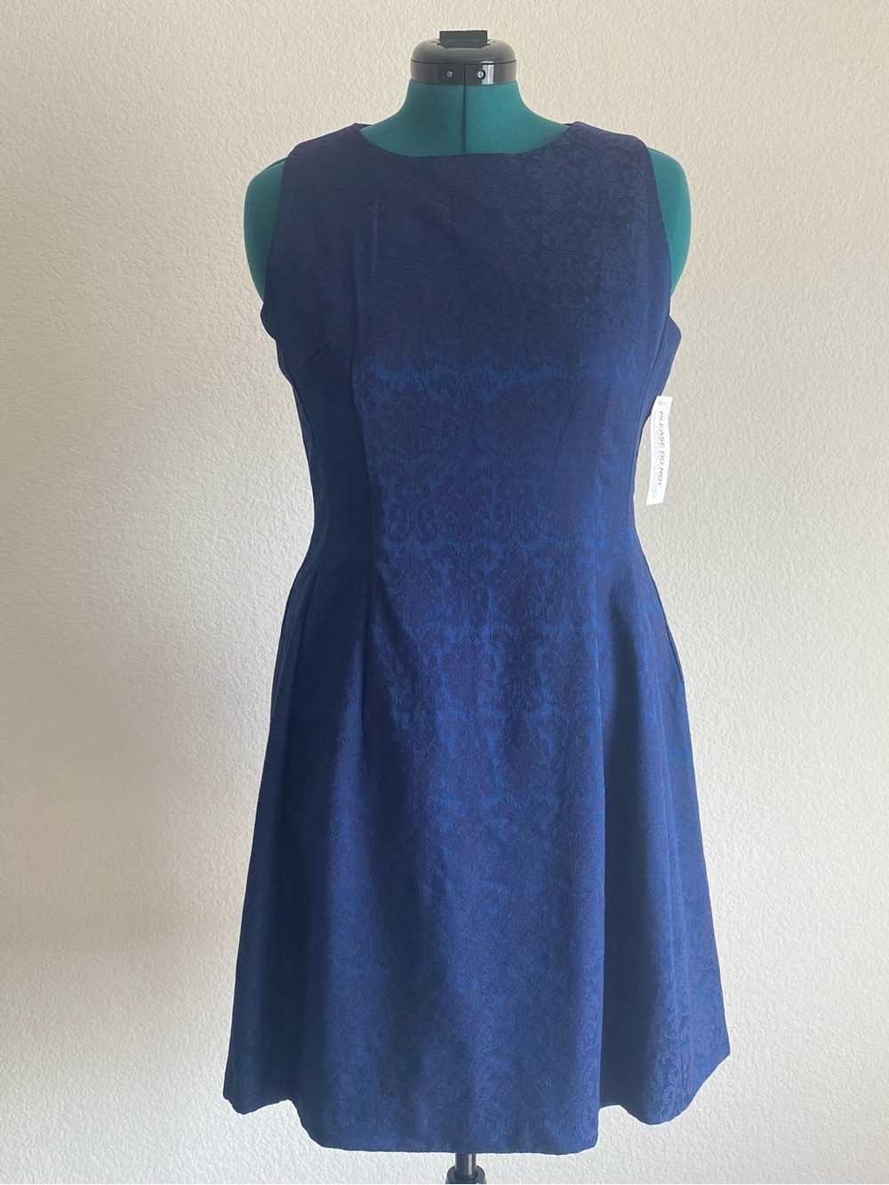 New York & Company Navy Jacquard Fit & Flare Dress